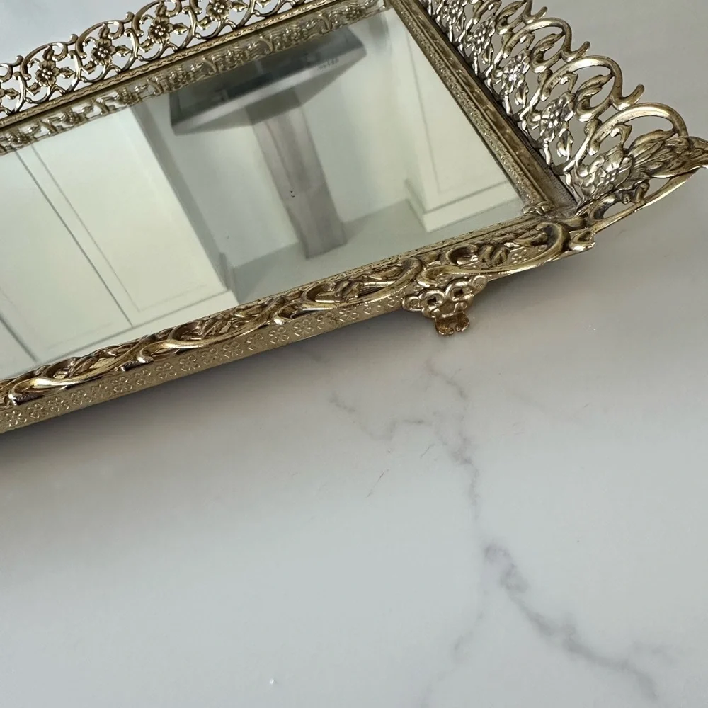 Elegant Gold Framed Mirror Tray